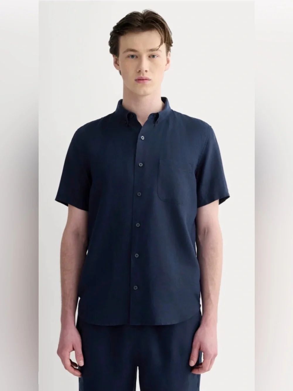 New Everlane THE CLASSIC SHORT-SLEEVE SHIRT IN LINEN Navy Size M